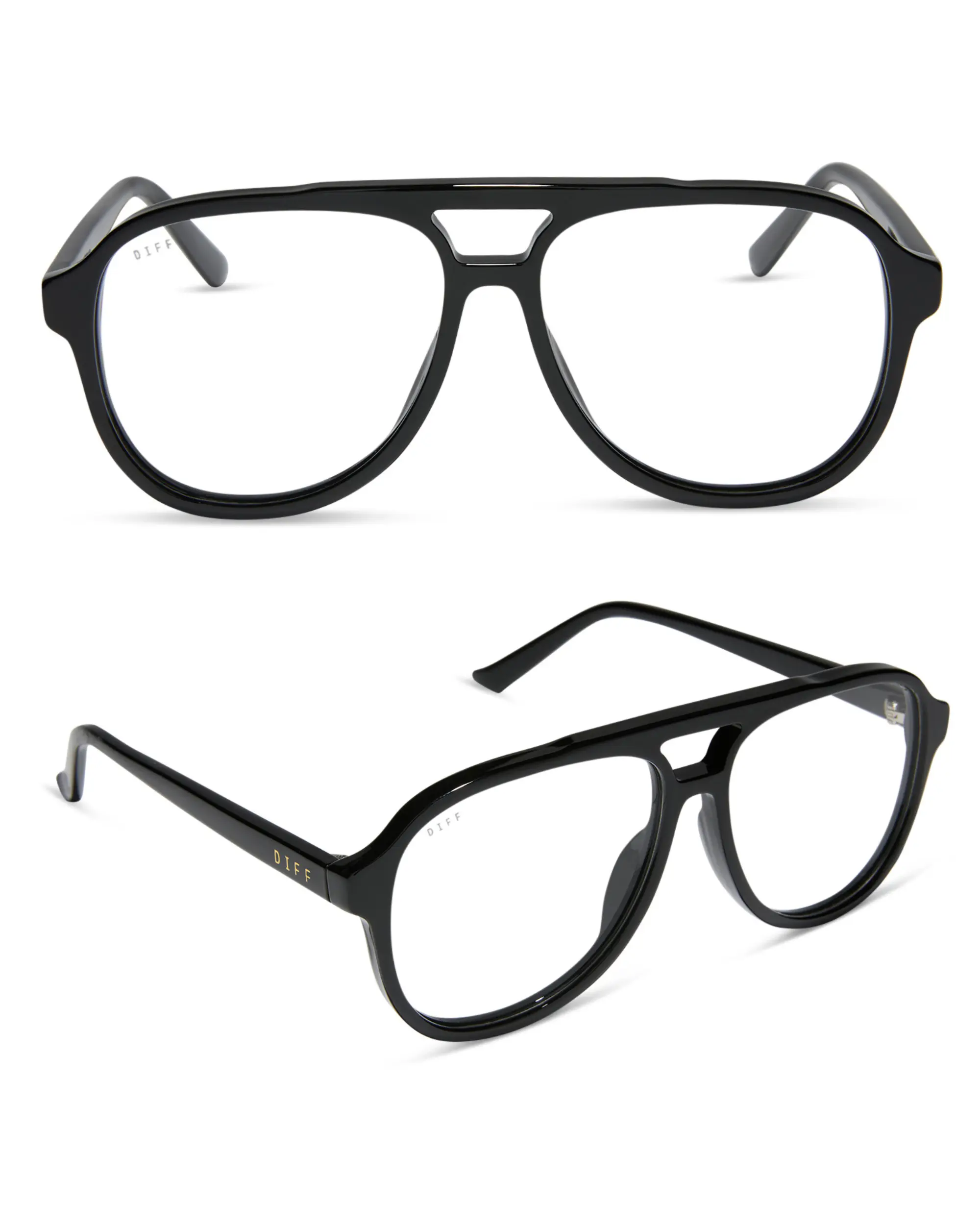 DIFF Tatum Black Aviator Blue Light Reading Glasses for Women, Black