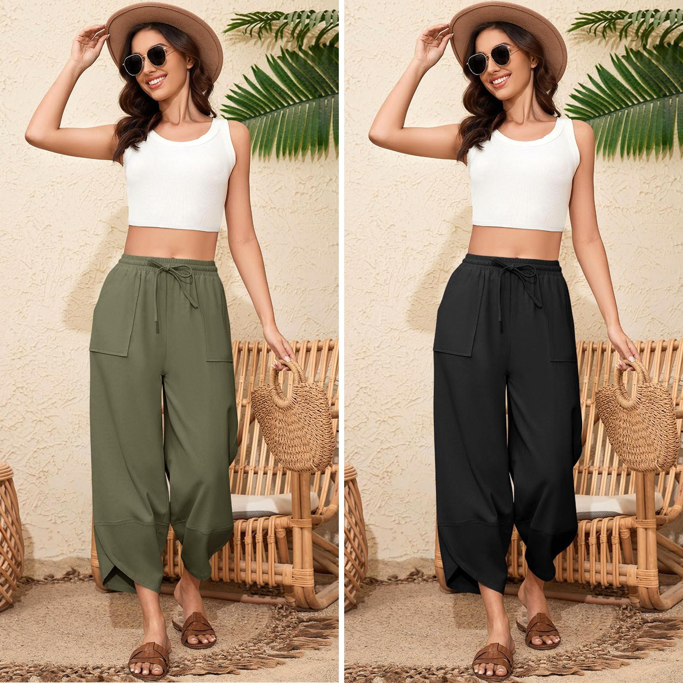 Buenobel Women's Relaxed Wide Leg Drawstring Pants Breathable Cotton Linen Blend Casual Chic for All-Day Comfort