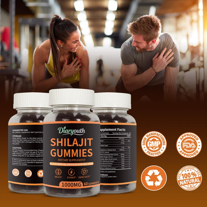 Shilajit Gummies with Ashwagandha, Black Seed Oil and Sea Moss, Lab-Tested for Purity, Helps Boost Energy & Immunity 60 Gummies, Shilajit for men and women