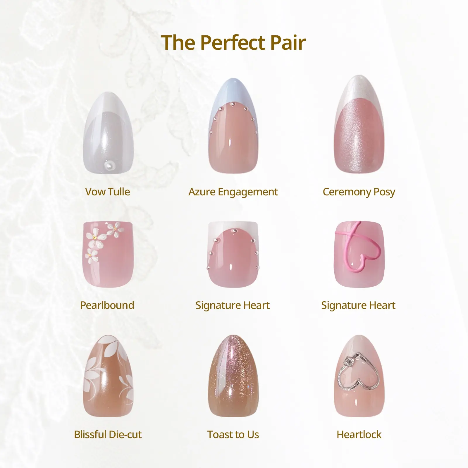 BTArtbox French Tip Press On Nails - Wedding Collection, 4-Week Wear Medium Short Almond Square White Press On Nails with Glue and Adhesive Tabs, Easy-to-Apply in 15 Sizes - 30 Nails All-in-One Kit