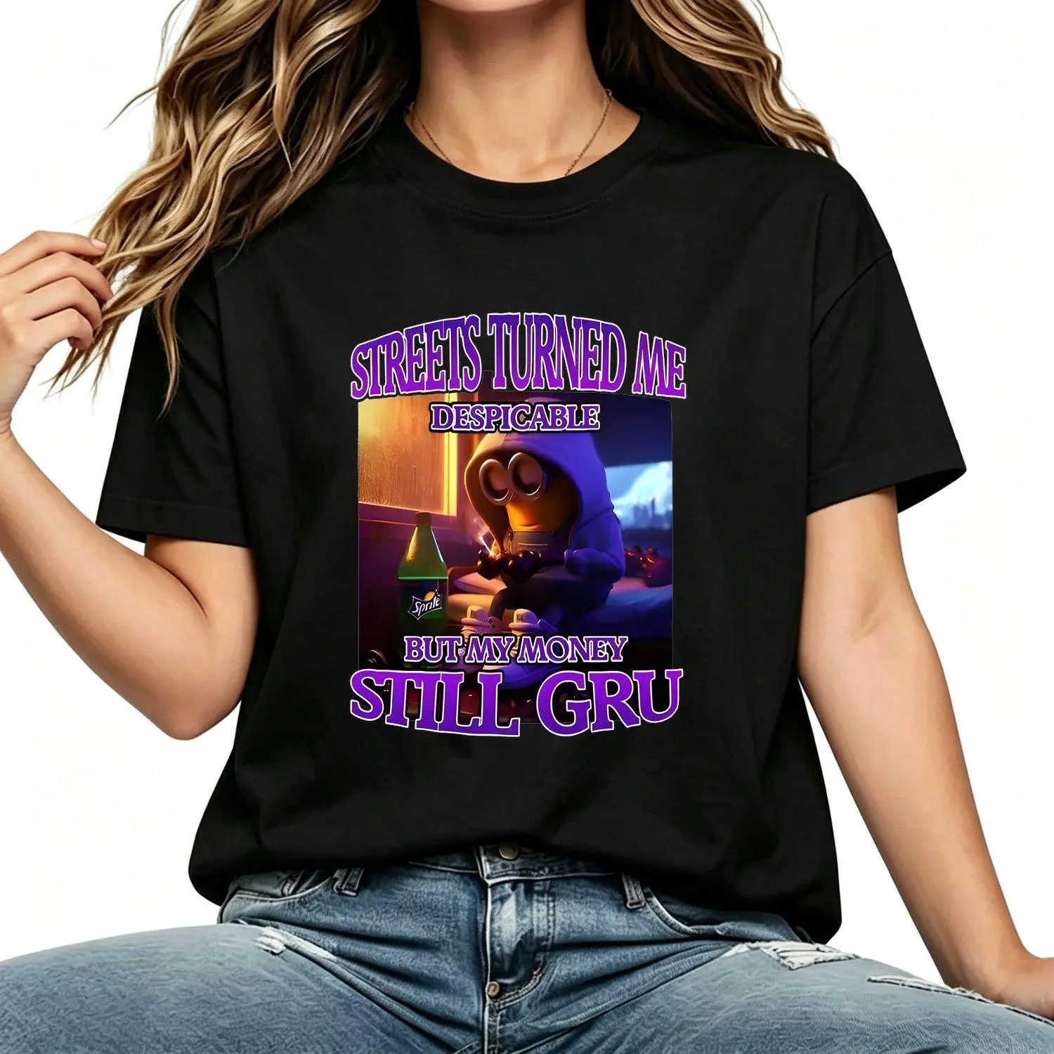 Women's Short-Sleeve Round-Neck Streetwear T-Shirt - Despicable Meme-Inspired, My Money Still Cartoon Crew Character Artwork, Funny Meme Shirt, Urban Vintage Humor Casual Top