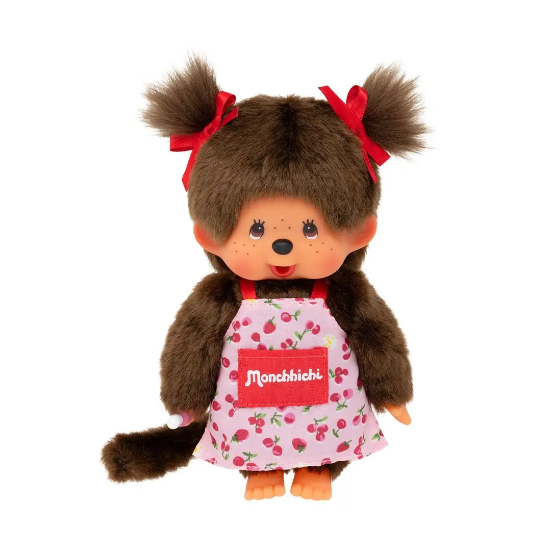 Monchhichi Girl Stuffed Toy - Flower Apron Design, Soft Adorable Collectible, Cute Stuffed Animals Cuddly Doll Gift for Kids, Soft Adorable Stuffed