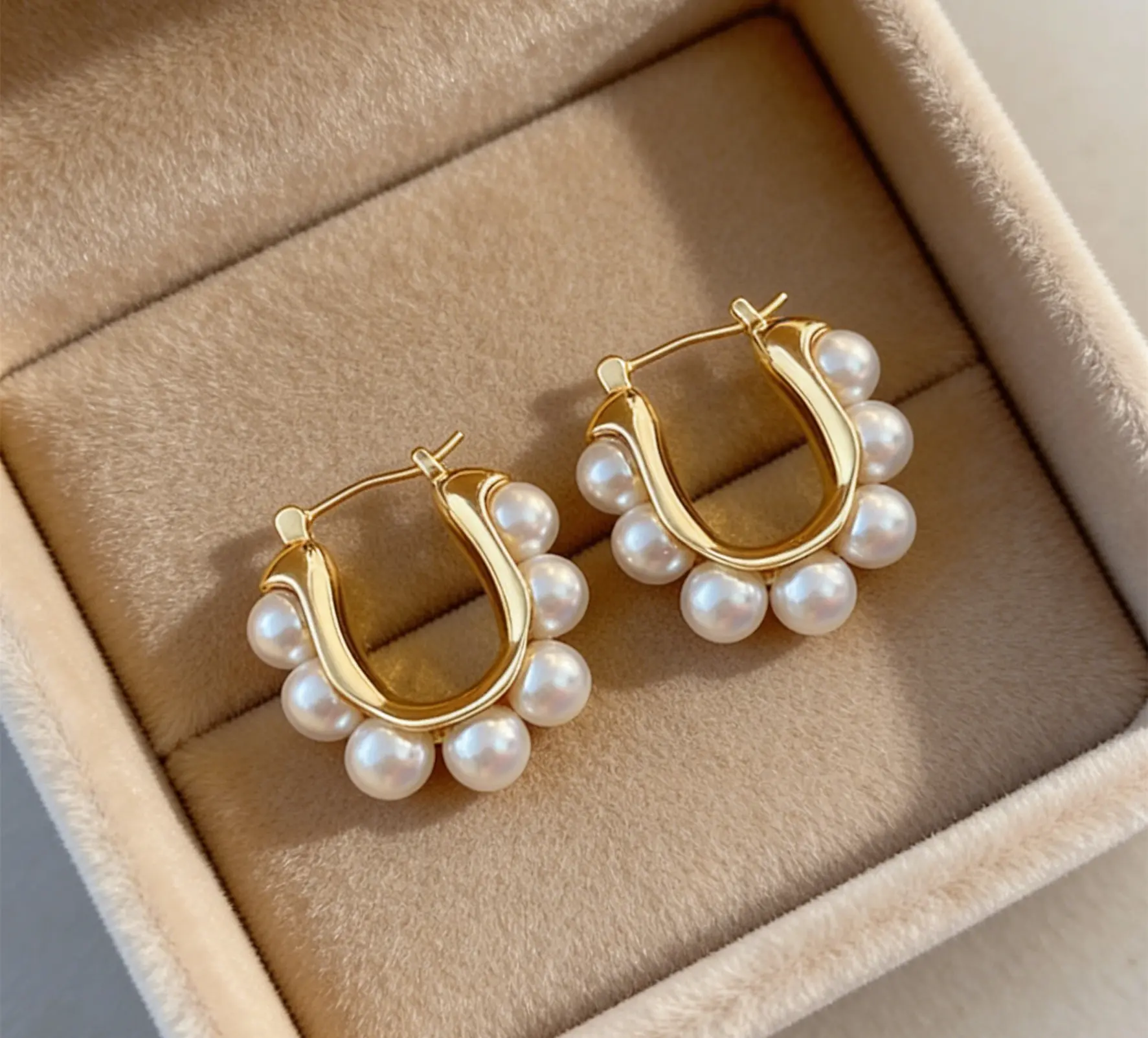 Elegant U‑Shaped Circle Freshwater Pearl Earrings, Minimalist Plated Hypoallergenic Jewelry, Perfect Gift for Her