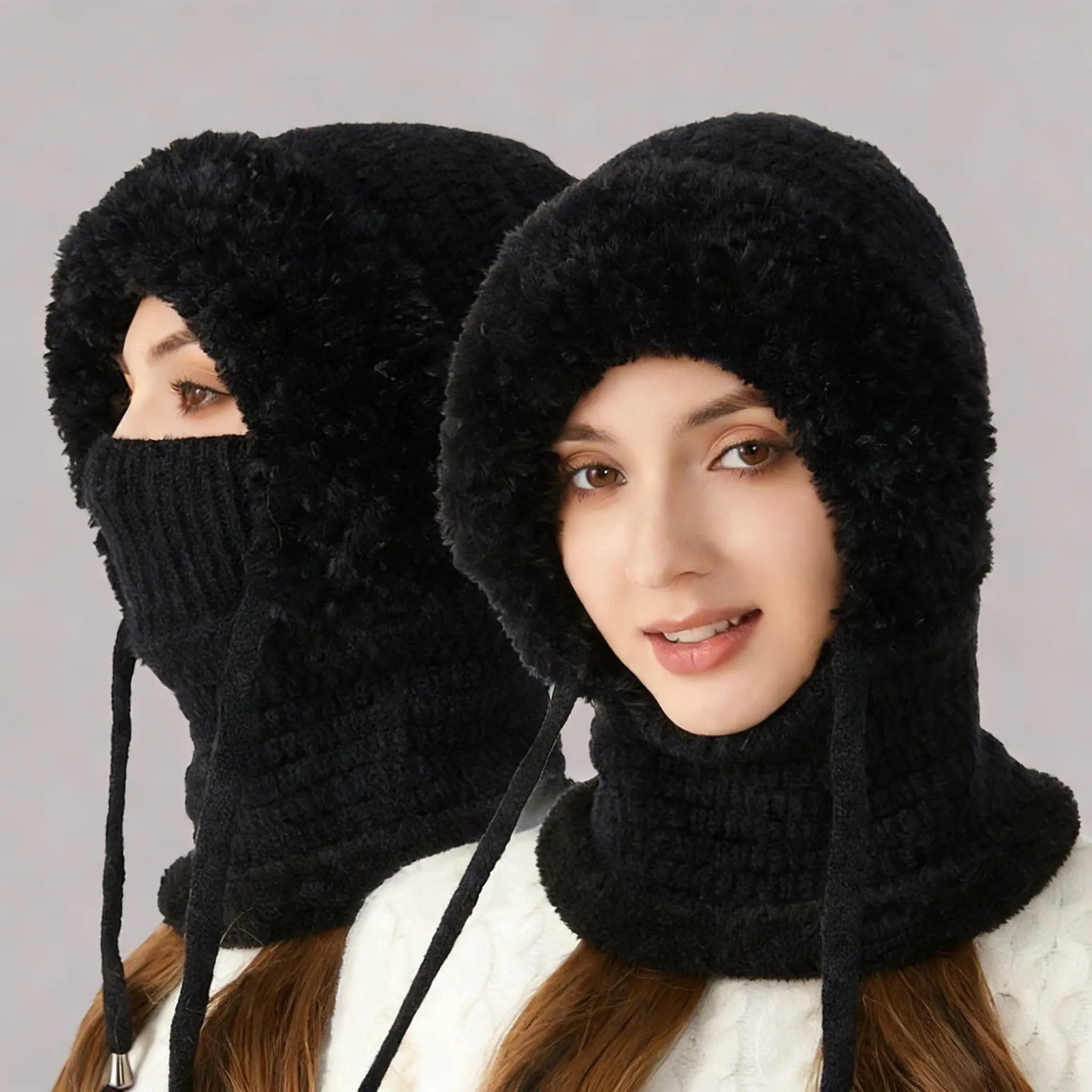 Women's Plush Hat Three-in-One Plush Comfy Hat, Spring Winter Simple Warm Design, Suitable for Daily Shopping Holiday Travel Girlfriend Gift Ideas