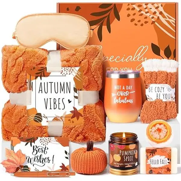Halloween Fall Gift Gift Boo Basket Gifts for Women Teen Girls, Gifts for Women, Halloween Boo Basket Stuffers for Teens Adults with Pumpkin Mug Throw Blanket Socks and Self Spa Gift for Family Sister Friends