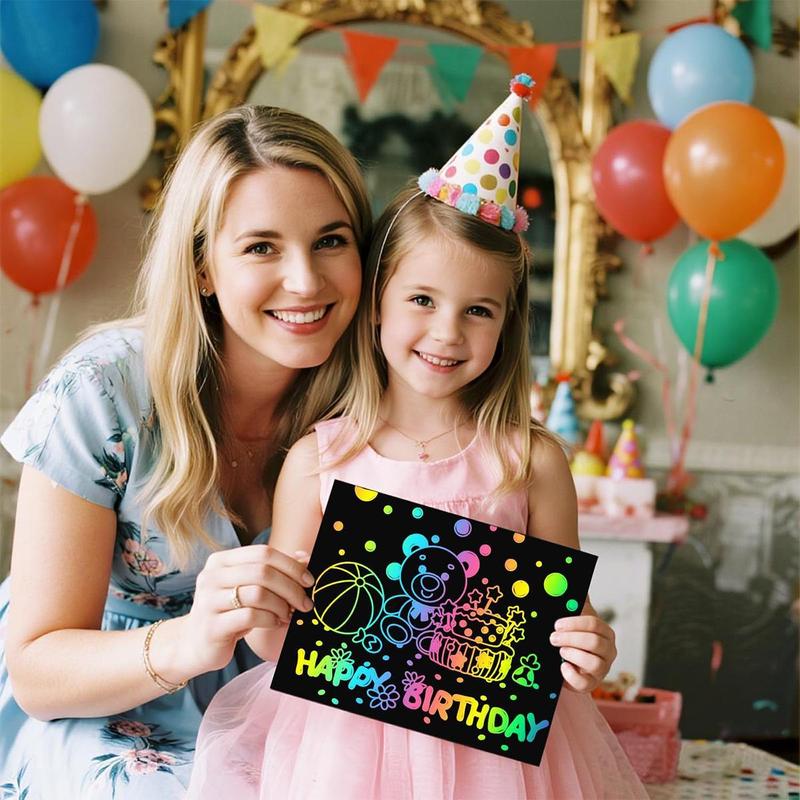 50 Pcs Scratch Art for Kids, Rainbow Scratch Paper, Black Magic Scratch Off Craft Set for 3 4 5 6 7 8 9 10 Years Old Girls and Boys Kids, Party Games Christmas Birthday Easter Gifts
