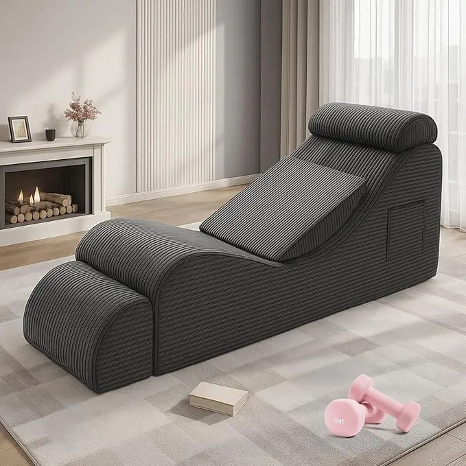 Winzoo Ergonomic Yoga Lounge Chair with Headrest, Waist Pad, Ottoman, Side Pocket - Ideal for Yoga, Pilates - Suitable for Living Room, Bedroom