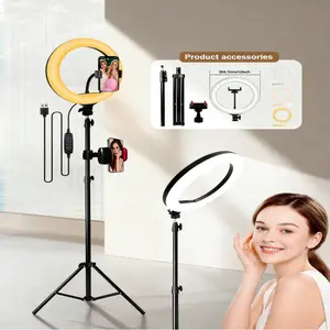 12" Video Light with 63" Adjustable Tripod & Phone Holder - Upgraded Dimmable Ring Light for Live Stream, Makeup & Zoom Meetings - Essential Kit for March Madness, Spring Break, Easter & World Cup Content Creation