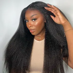 OQ HAIR Kinky Straight Hair V Part Wig No Leave Out Thin Part Human Hair Glueless Wigs Beginner Friendly