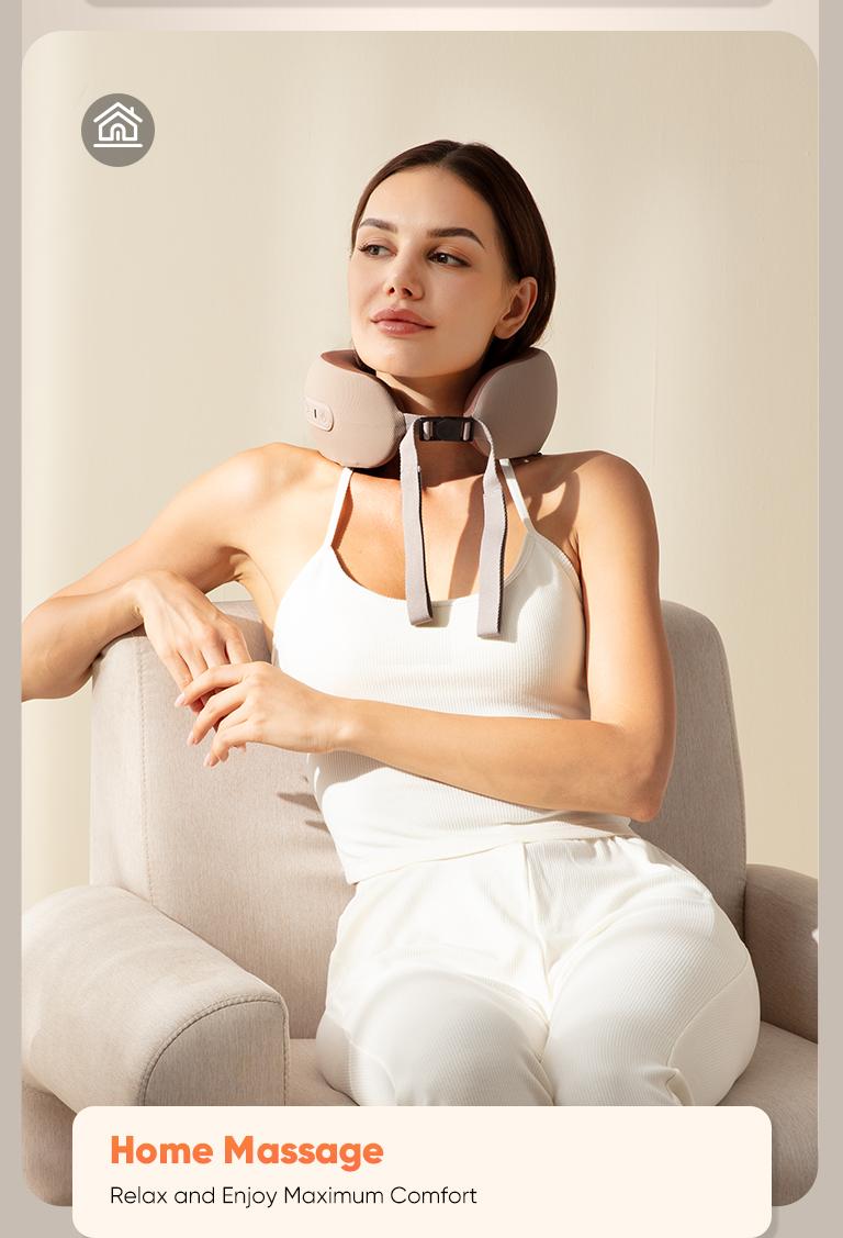 CINCOM U-Shaped Neck Massager Pillow（Mocha Coffee） for Cervical Support, with Soothing Heat & Kneading, 360° Memory Foam Support, Cordless, Rechargeable & Portable, Perfect Gift for Black Friday, Thanksgiving, Christmas, Birthdays & More