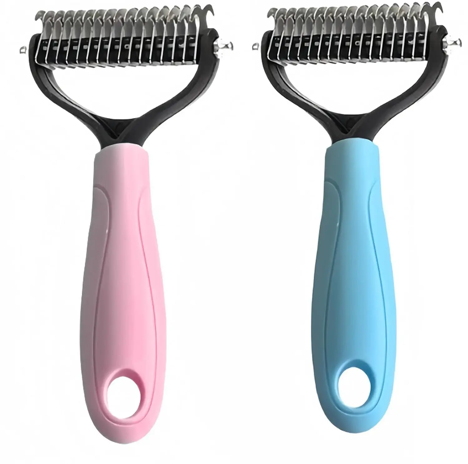 Professional 2-Sided Dual-Head Double-Head Pet Dematting Comb, Pain-Free Undercoat Deshedding Brush Rake for All Fur Types Dogs Cats Puppies, Summervibes Father's Day Grooming Gift (Blue, Pink)