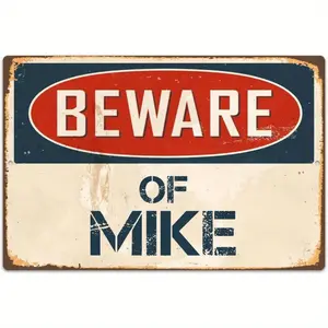 Caution Letter Text Metal Sign Featuring Mike 8X12 Retro Style Classic Design