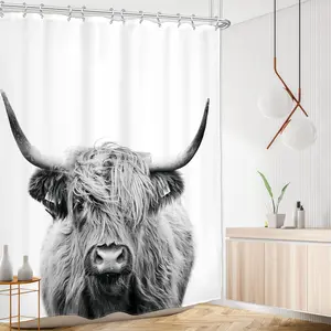 Cow Pattern Highland Western Farmhouse Shower Curtain, Bathroom Decor with 12 Hooks (60Wx72L) Rustic Design