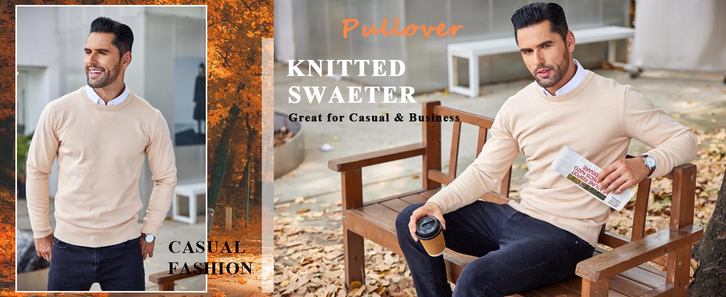 COOFANDY B Fall Outfits Luigi Limited Time Clearance Men's Crew Neck Sweater Slim Fit Lightweight Sweatshirts Knitted Pullover Knitwear Basic (Only the crew neck sweater is for sale)