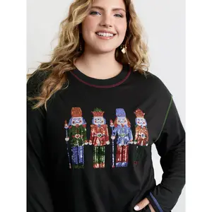 【Summer Turn-Up】BLOOMCHIC Plus Size Holiday Nutcracker Supersoft Embroidered T-Shirt [M-6X] 2026 Summer Vibes Swimweek