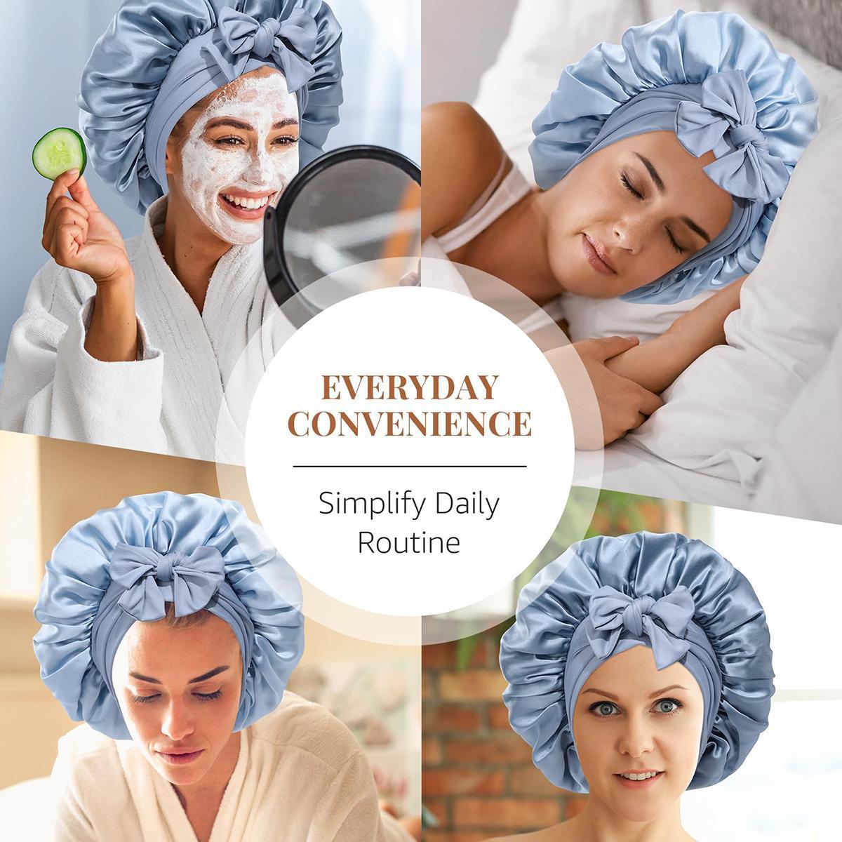 AWAYTR Silk Bonnet for Sleeping Women 100% Mulberry Silk Bonnets Double Layered Night Cap with Tie Band Reversible Hair Bonnet Sleeping Hair Wrap Pink Haircare Cap Heatless