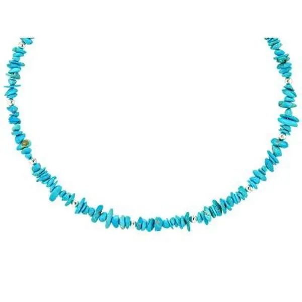 Adults' Blue Sleeping Beauty Turquoise Sterling Silver Choker Necklace, 0.21"w, 18 Inches, for Casual Daily Wear, Chocker Necklace, Casual Wear, No Closure, Southwest Style