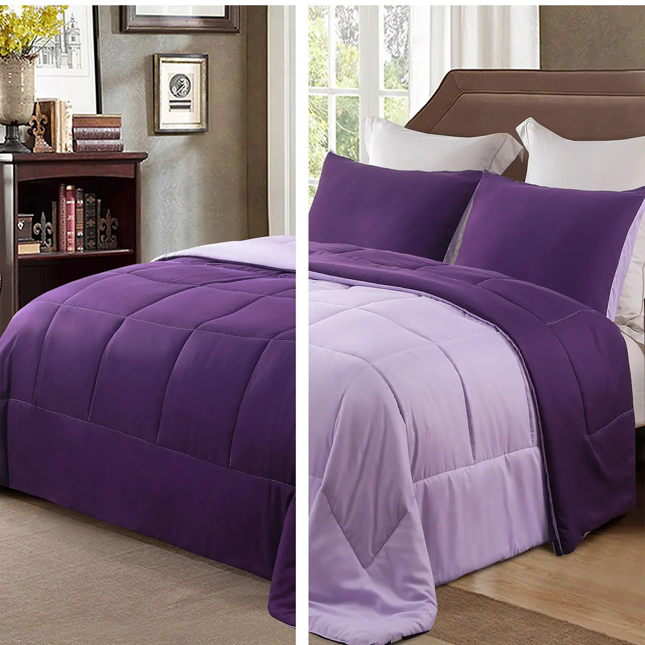 【Back to School】Exclusivo Mezcla Lightweight Reversible 2/3-Piece Comforter Set All Seasons, Down Alternative Comforter with Pillow Shams
