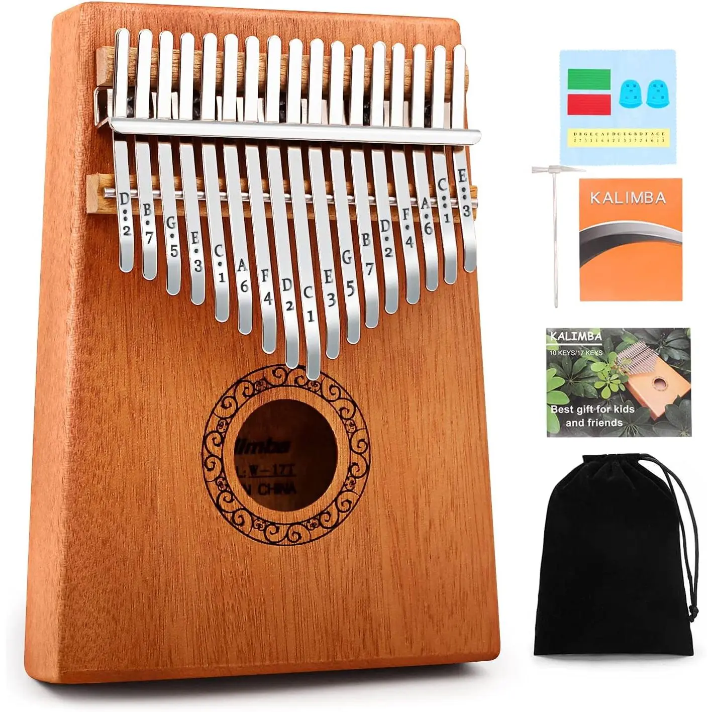 Kalimba Thumb Piano, Portable 17  Mbira Finger Piano with Tune Hammer and Study Instruction,Musical Instruments Birthday  for  Adult Beginners Professional(Brown)