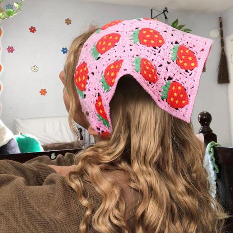 AWAYTR 2Pcs/Set Knitted Bandana Strawberry Mushroom Pattern Head Kerchief Hair Scarf Hair Scarves Crochet headband Tie Back Headwrap AWAYTR 2Pcs/Set Knitted Bandana Strawberry Mushroom Pattern Head Kerchief Hair Scarf Hair Scarves Crochet headband Tie Back Headwrap