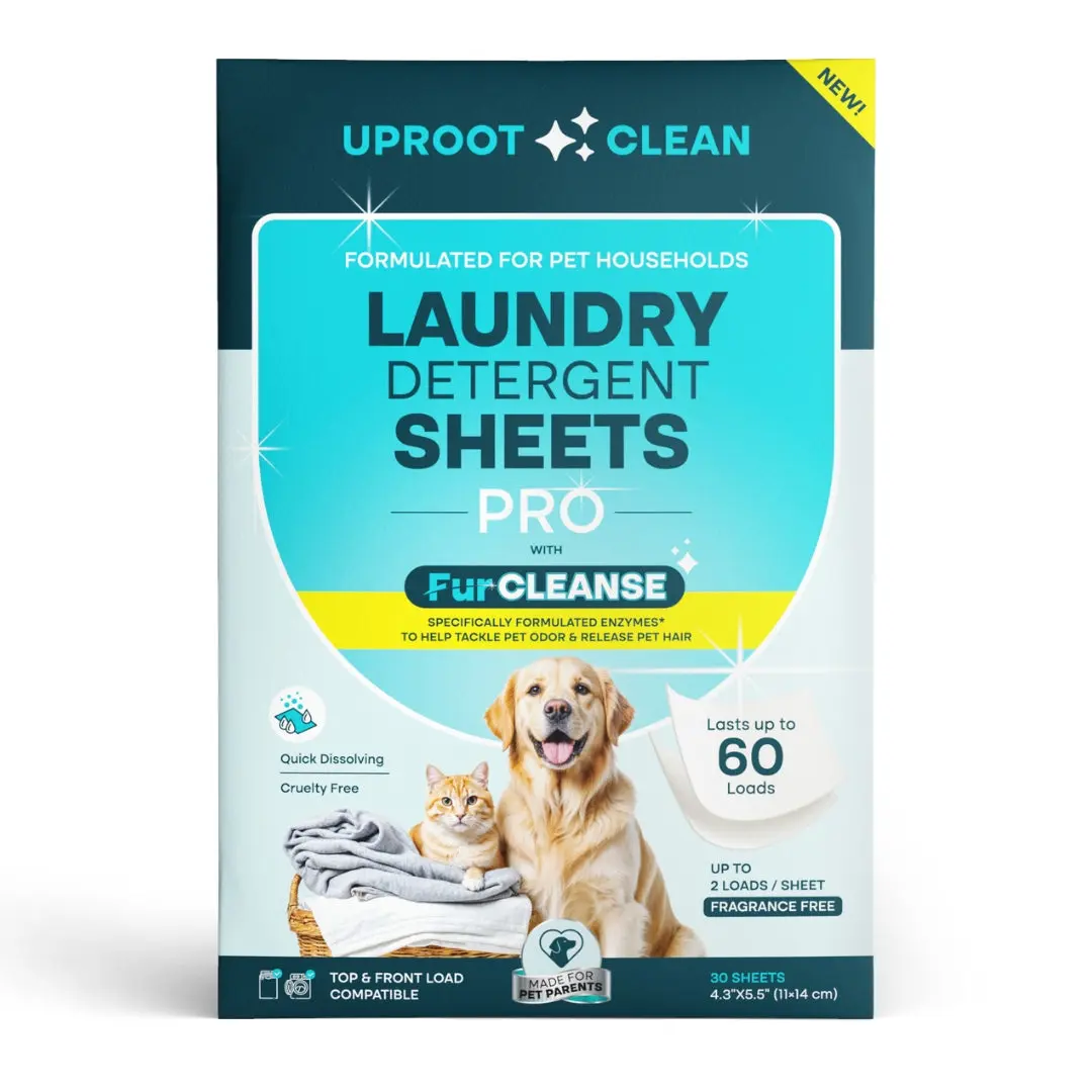 Uproot Clean  Laundry Detergent Sheets - FurCLEANSE Enzyme Blend Tackles Pet Odor & Releases Pet Hair - Top and Front Load Compatible - 60 Loads