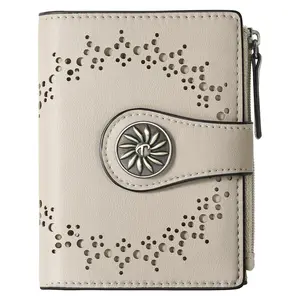 Small Women’s Bifold Leather Wallet – RFID Blocking Card Holder with Zipper Coin Pocket