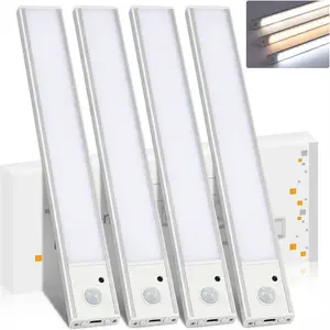 Under Cabinet Lighting 1/2/4/6/8 Pack Closet Light Motion Sensor Indoor Dimming USB Rechargeable LED Stick on Lights for Bedroom Kitchen Stair 12/16inch Ultra-thin Design Eye Protection 4 Modes Auto Night Auto Day Night Always ON OFF