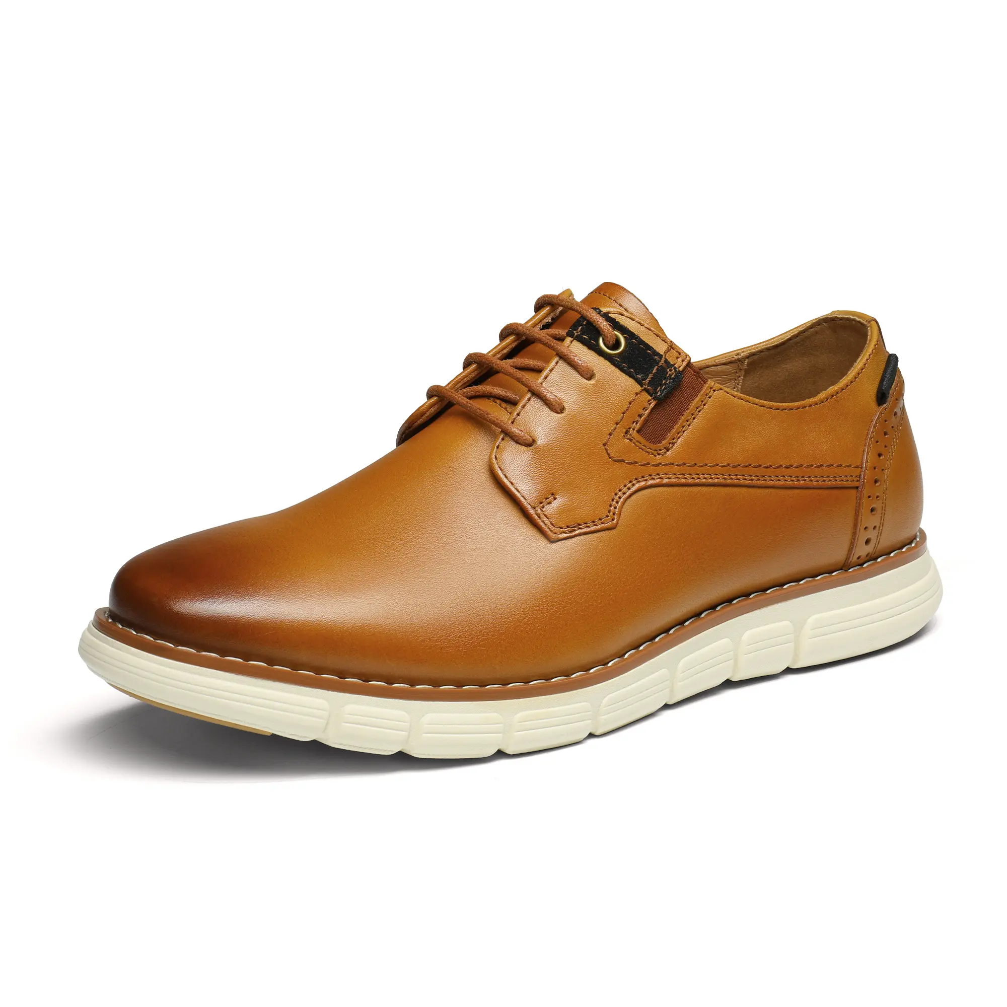 【BRUNO MARC Anniversary】 CrossFlex Men's Real Leather Closed Plain Oxford Dress Sneakers, Business Casual Lace-Up Footwear with Neat Polish, Round Toe, Low Heel, Breathable Liner, All-Season Walking Shoes, Business Casual Shoes, Real Leather Shoes sohochi