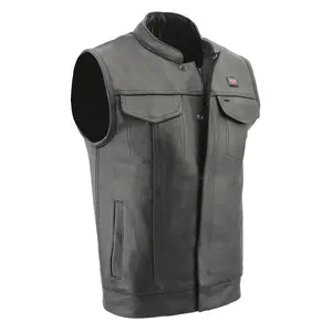 ML Men's All Season Black Premium Leather Biker Club Vest w/ Heated and Cool Tech