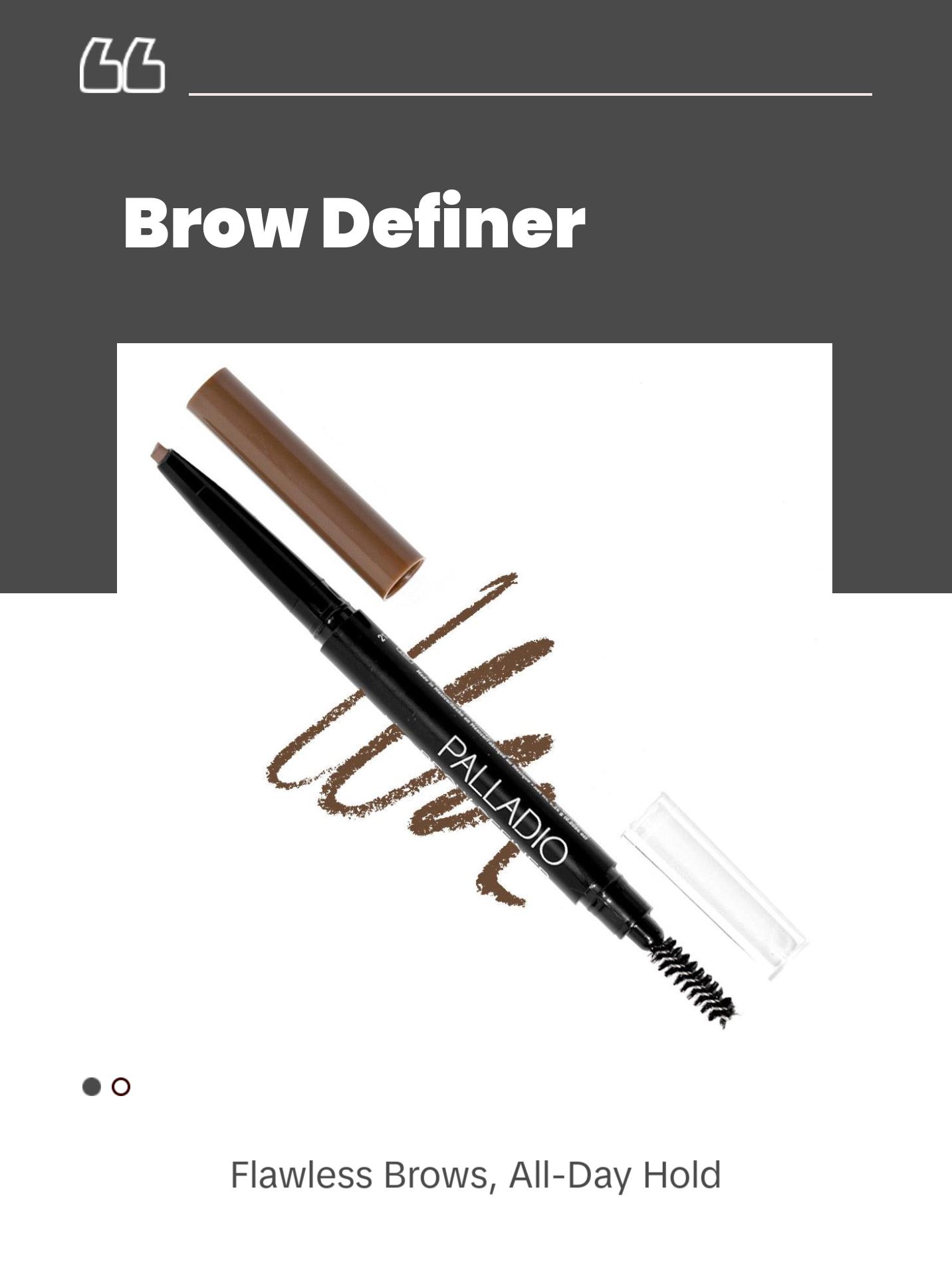 Palladio Brow Definer Retractable Pencil, Triangular Tip Fills Brows for a Natural Look, Tame and Shape Eyebrows with Spoolie Brush, Eyebrow Shaper, Buildable Light to Dark Colors