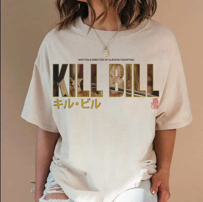 Kill Bill Movie Shirt, Retro Quentin Tarantino Memorabilia, Graphic Movie Poster T-Shirt, Japanese Film Poster Text Oversized Tee