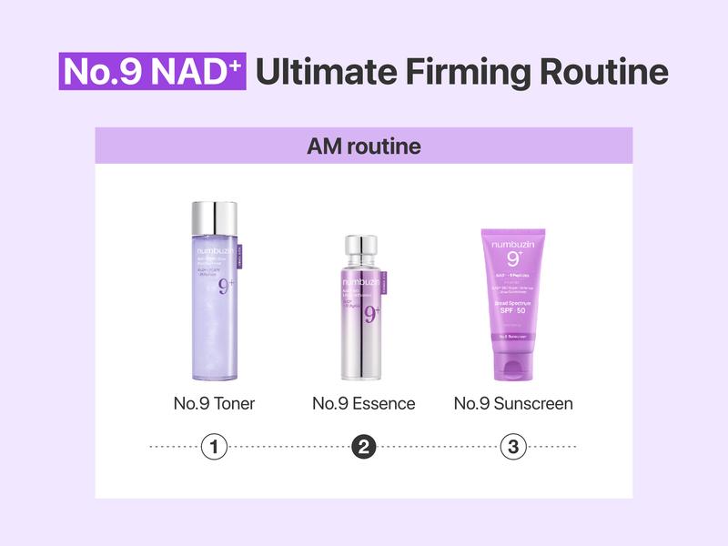 [numbuzin official shop] No.9 NAD+ Glow AM Set | No.9 NAD+ PDRN Glow Boosting Toner + No.9 NAD+ BIO Lifting-sil Essence + No.9 NAD+ BIO Super Defense Glow Sunscreen with SPF 50 | Glowing, Firming, Hydrating | Peptides, NAD+
