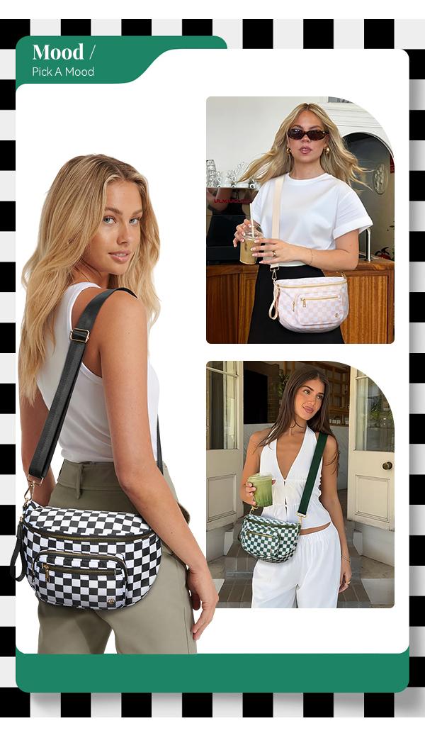 BOSTANTEN Checkered Bum Bag Crossbody Belt Bag for Women Cross Body Purse Fanny Waist Pack with Adjustable Strap