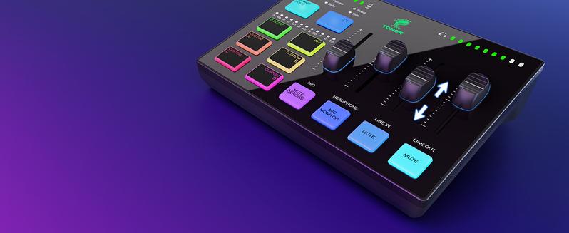 TONOR TX310 Gaming Audio Interface, RGB Mixer with Pro-preamp, 6.5mm & XLR Channels, Support for Instrument Input, for Gaming & Live Streaming