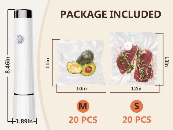 Food vacuum sealer (compact vacuum sealer + 30 reusable vacuum bags), powerful handheld vacuum sealer, preserves 10 times the freshness.