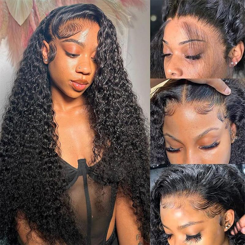 Deep Wave 13X6 Lace Front Wigs Human Hair Wigs Transparent Pre Plucked Deep Curly Lace Frontal Wigs Human Hair Lace Front Wigs 180% Density Natural Color