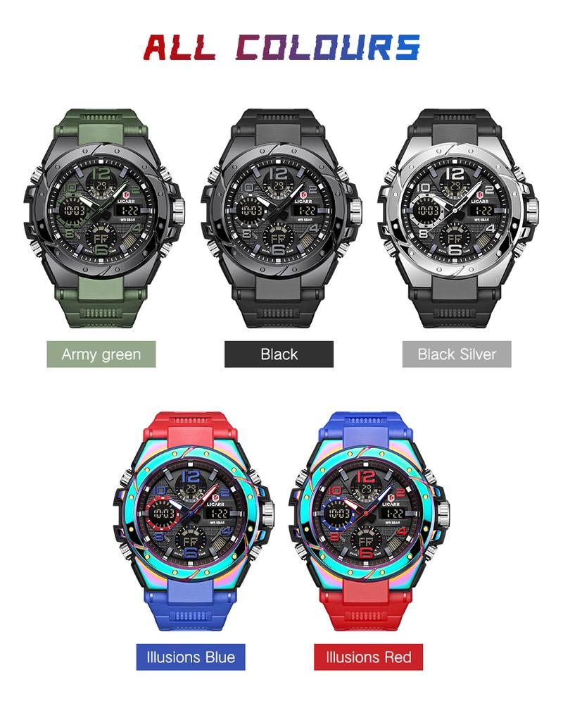 LICARR Men's Quartz Digital Watches Waterproof Alarm Luminous