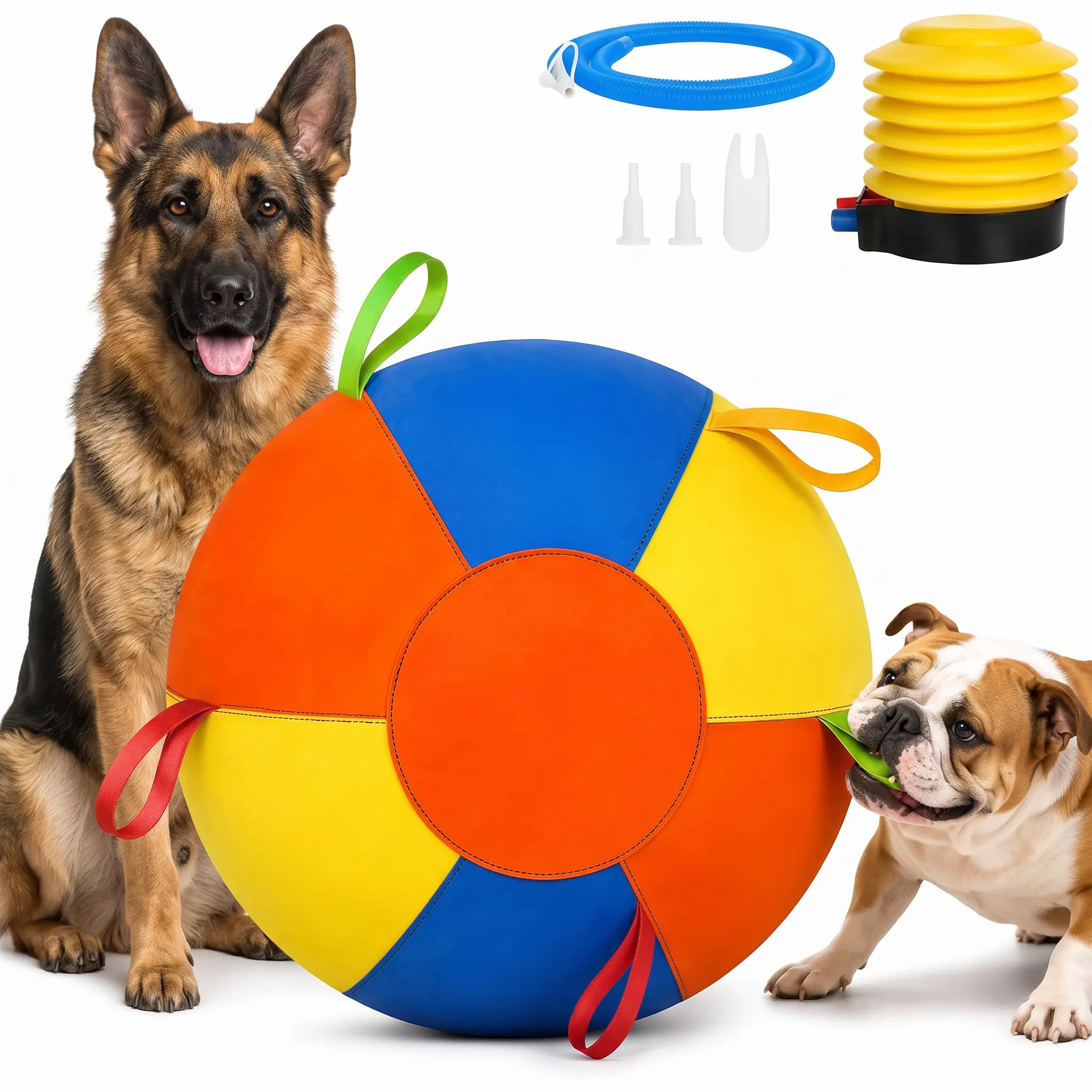 Heavy Duty 22" Herding Ball for Large Dogs — Thickened Bladder, 6 Grab Tabs, Reinforced Nylon Stitching & Quick-Inflation Design chase toy