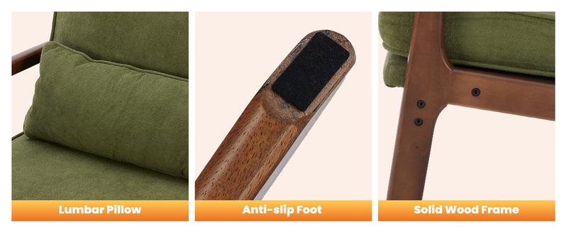 Mid Century Modern Chair, Accent Chair with Arms and Waist Cushion, Reading Chairs for Adults, Lounge Chair for Living Room and Bedroom, Solid Wooden Frame