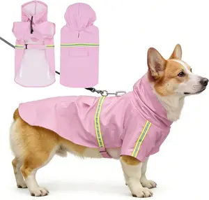 Waterproof Dog Raincoat for Small to Extra Large Dogs-Adjustable Hooded Slicker Poncho,Reflective Dog Rain Jacket with Leash Hole for Outdoor Walking,Hiking Pink XL