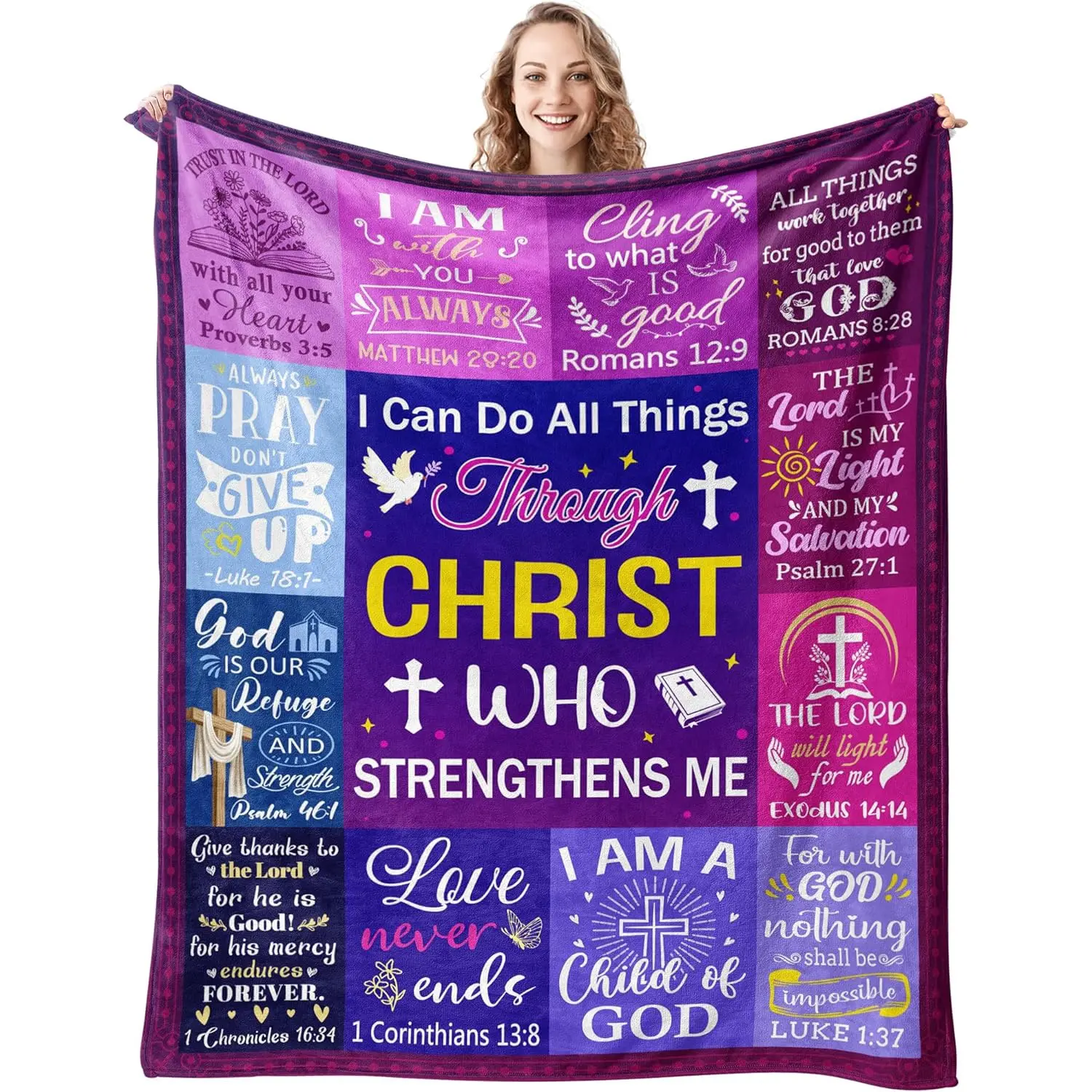 [Summer Sale Deals] Christian Gifts for Women Blanket Inspirational Bible Verse Throw Blanket Religious Gifts for Women Soft Flannel Healing Blanket, Printed on One Side with a Plain White Back