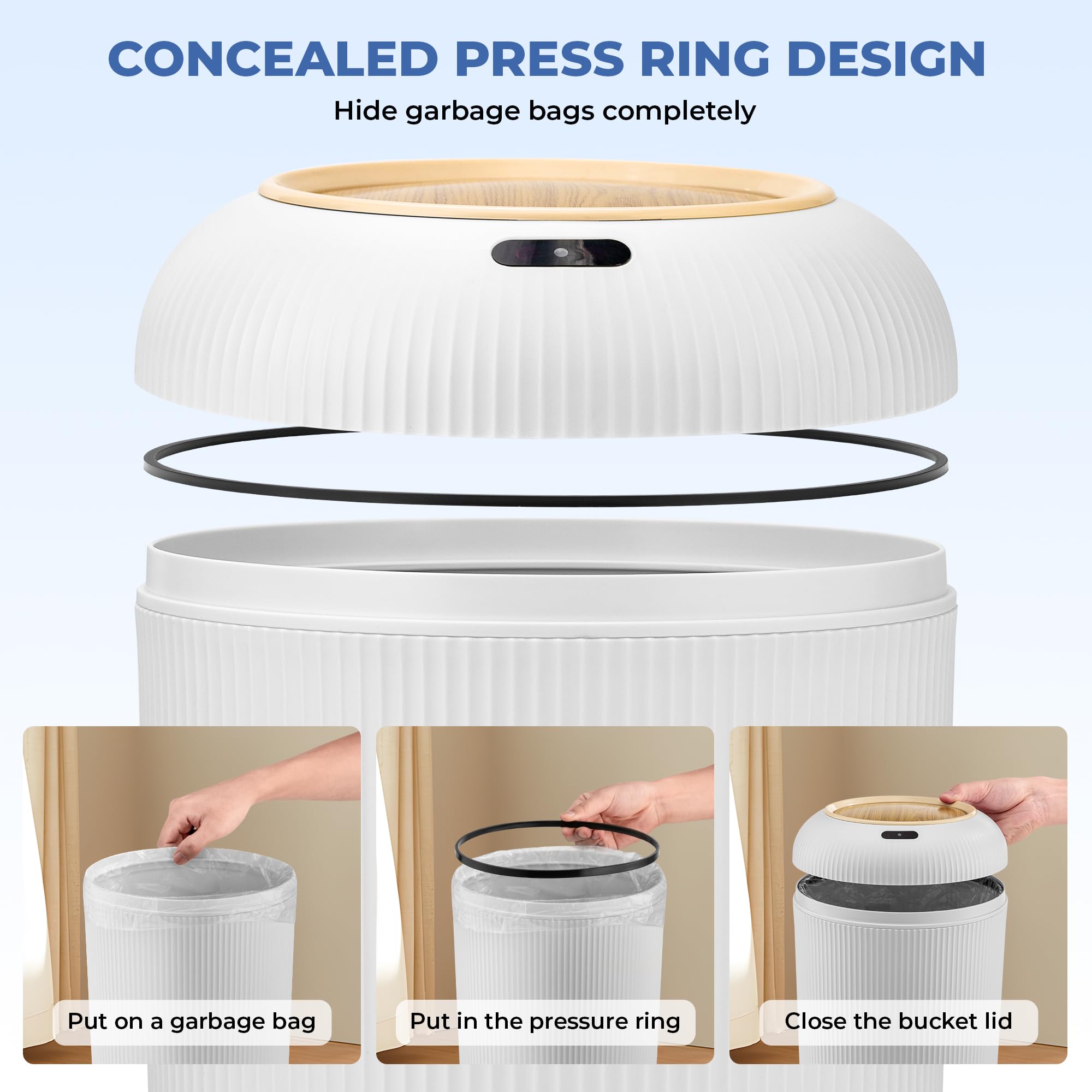 Pukomc Bathroom Trash Can with Lid 3.2 Gallon Narrow Trash Can Small Plastic Trash Bin 12 Liter Rectangular Plastic Garbage Can with Press Type Lid for Bedroom Bathroom Milk White Pop Up Drain