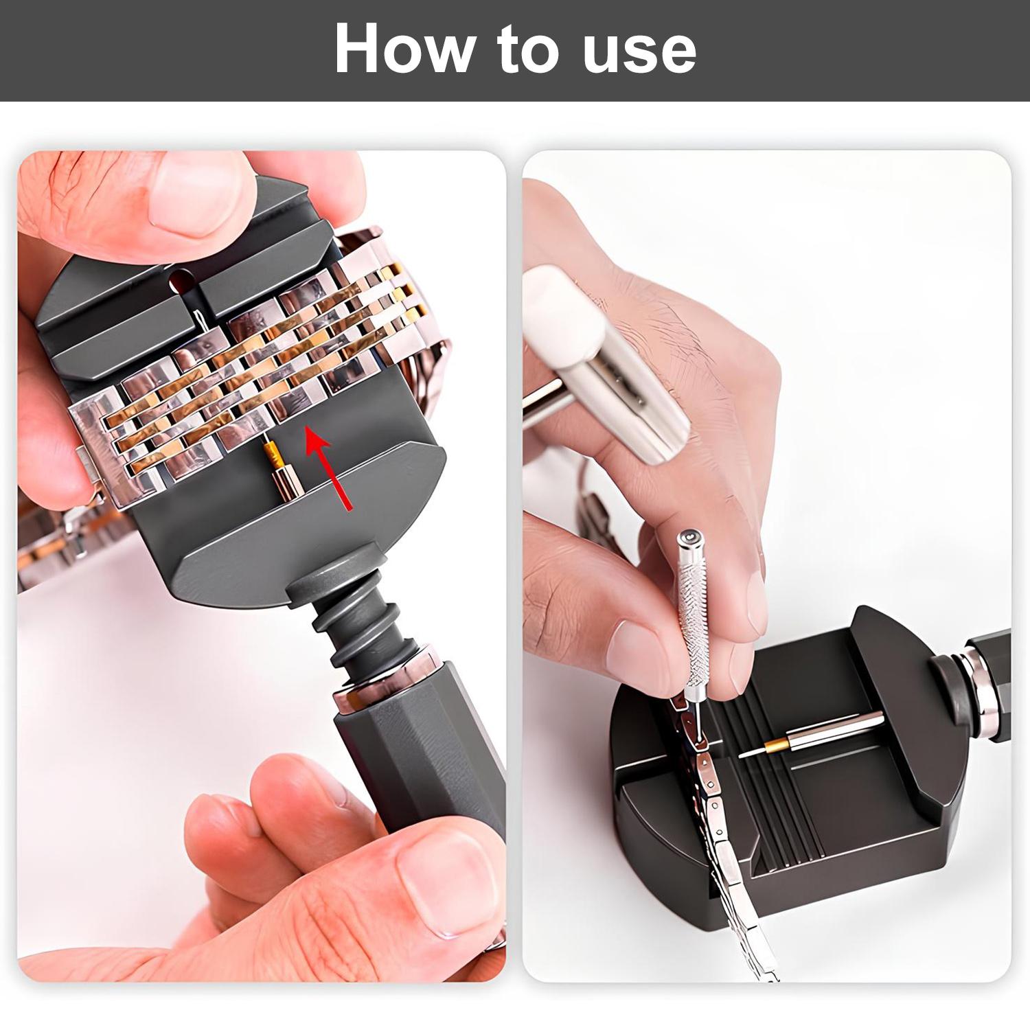 Watch Link Removal Kit, Watch Band Adjustment Sizing Tool Set with Watch Hammer, Spring Bar & Extra Pins Replacement for Watch Strap Repair