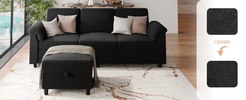 Walsunny L-Shaped Convertible Sectional Sofa Couch with Removable Pillows, 79in Reversible modular High Resiliency Foam Cushions,Ottoman, Black