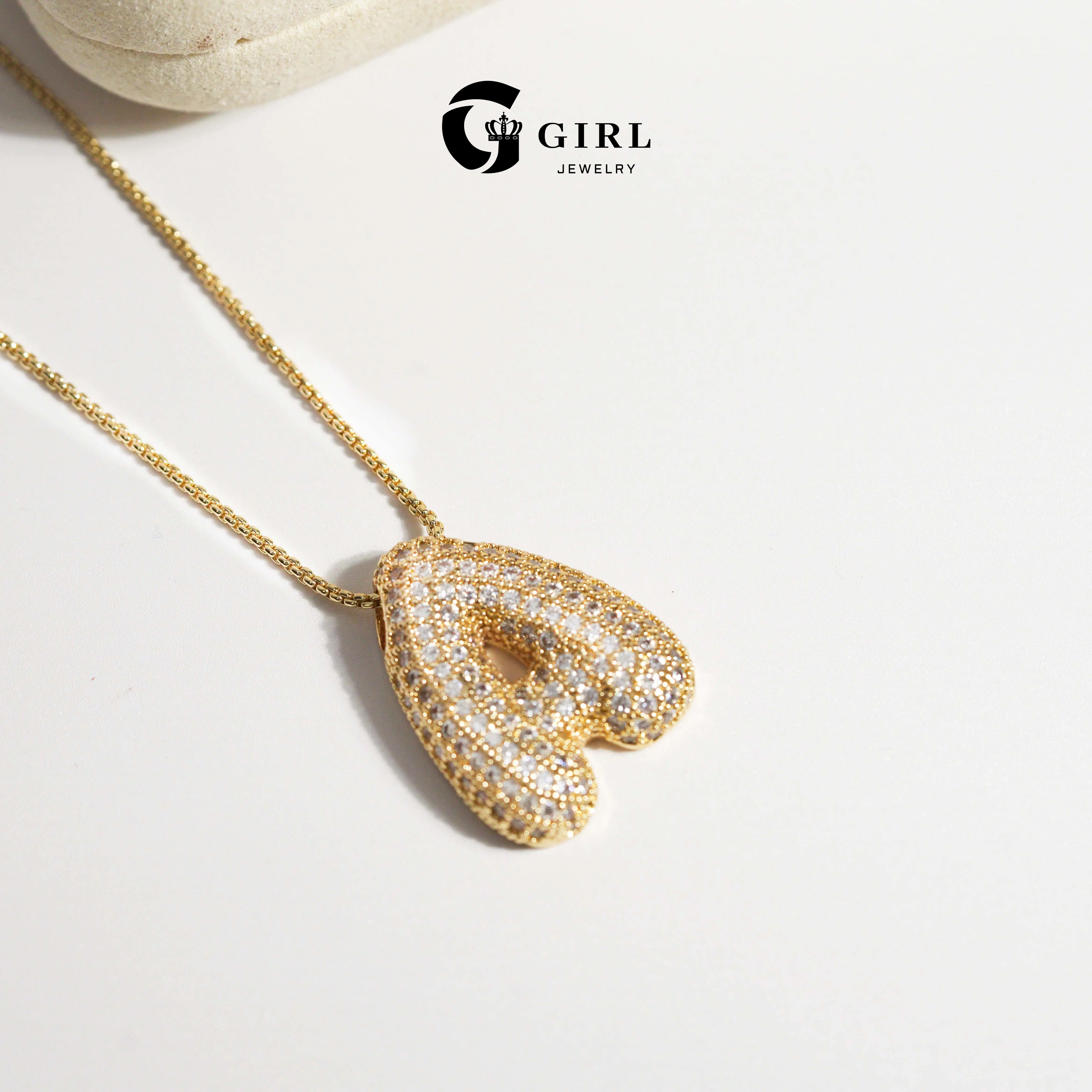 GGIRL Lead-Free Initial Big Letter Pendant Necklace - Trendy Jewelry, Bling Stylish Accessory, Full Synthetic Zircon-Inlaid 3D Fat Balloon Bubble A-Z Capital Necklaces for Women, Versatile Birthday Gift