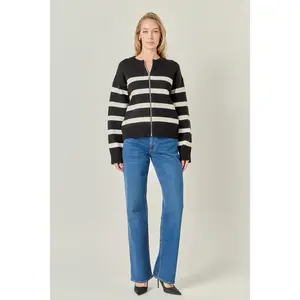 Zip Up Striped Sweater