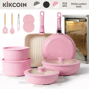 [Dishwasher safe]Kikcoin Nonstick Non-Toxic Ceramic 22pcs cookware set with detachable handle,Lids,pots pans set complete Cookware Set,PFAS-Free,Oven Safe,Kitchen,Outdoor Induction Compatible,NewYearGiftIdeas,ChristmasGifts
