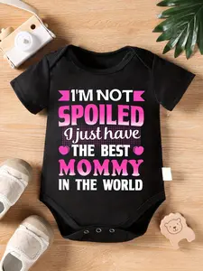 Infant's "I'm Not Spoiled.." Print Triangle Bodysuit, Casual Short Sleeve Outdoor Onesie, Baby Girl's Clothing