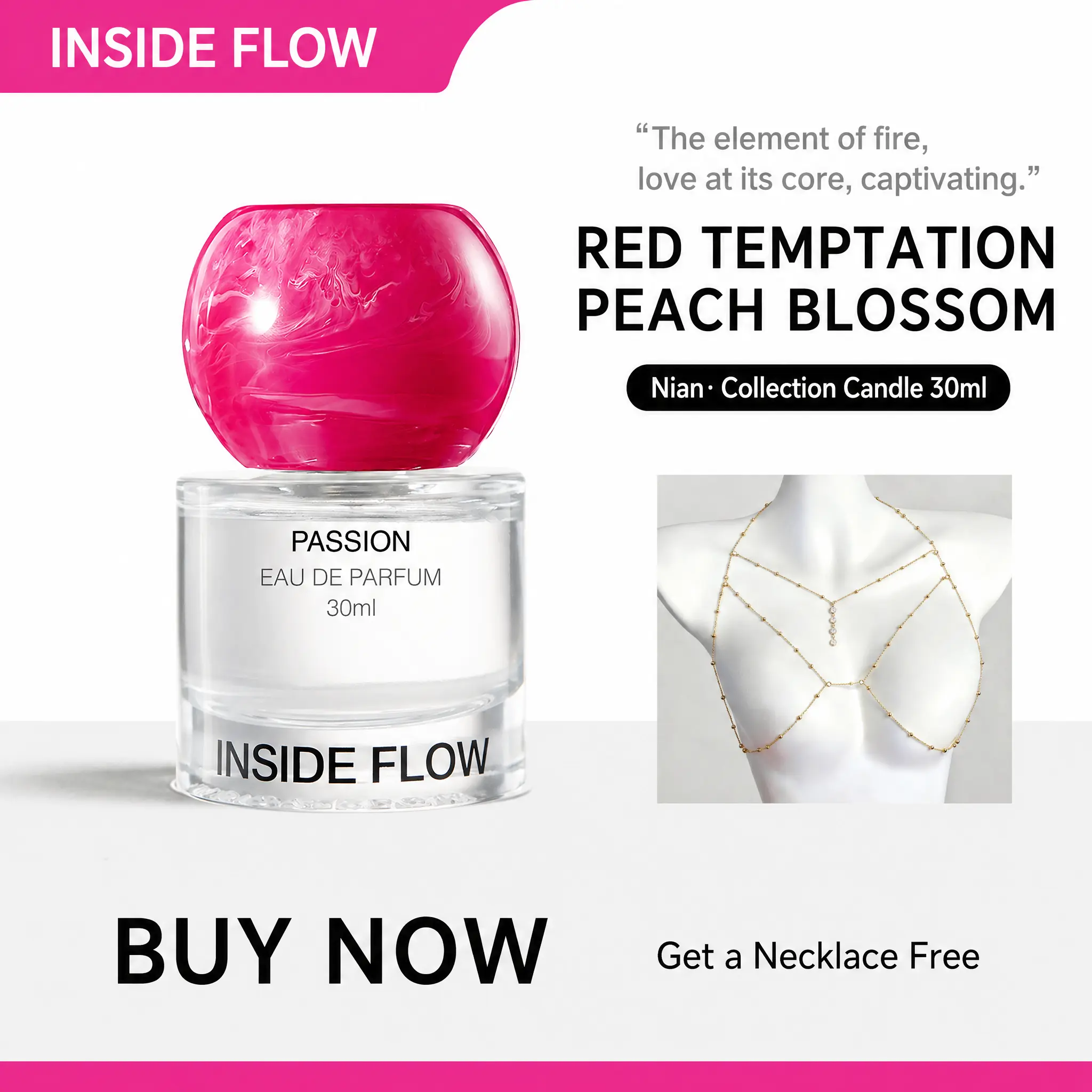 INSIDEFLOW Passion Eau de Parfum for Women, Floral Musk Perfume, Rose Jasmine Scent, Soft Romantic Fragrance Gift for Her
