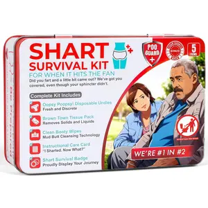 Funny Shart Survival Kit.Ultimate Poop Prank Gag Gift Set Contains Wet Wipes, Disposable Underwear, Tissues and Hilarious Badge.Novelty Fart Potty Pack Great for Friends or Family